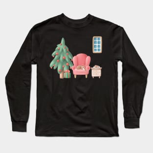 Christmas Holiday Snowglobe Sleeping Cat Long Sleeve T-Shirt